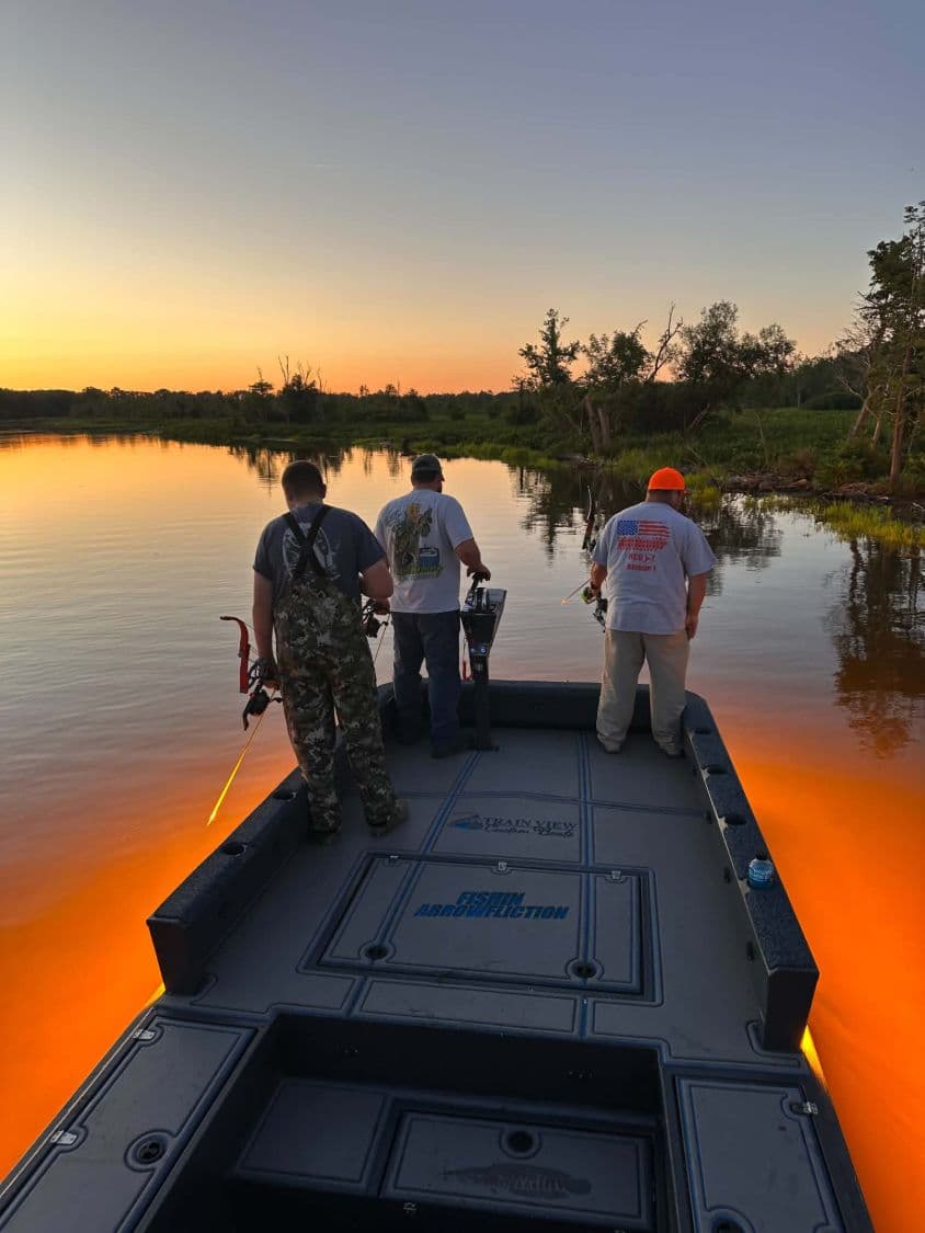 The crew running the lights at golden hour
